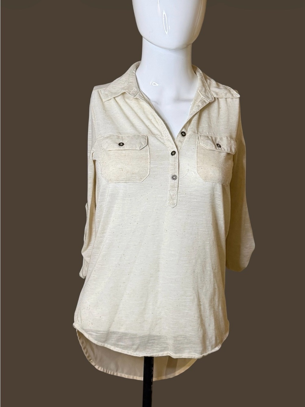 Aeropostale Light Cream Button-Up Utility Top